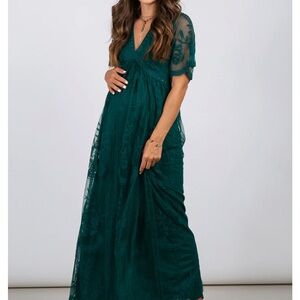 Maternity Elegant Green Lace Maxi Dress